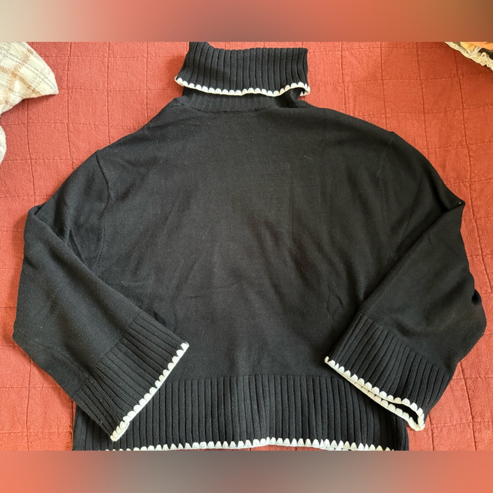 Ellen Tracy Black Turtleneck Sweater with White Accents